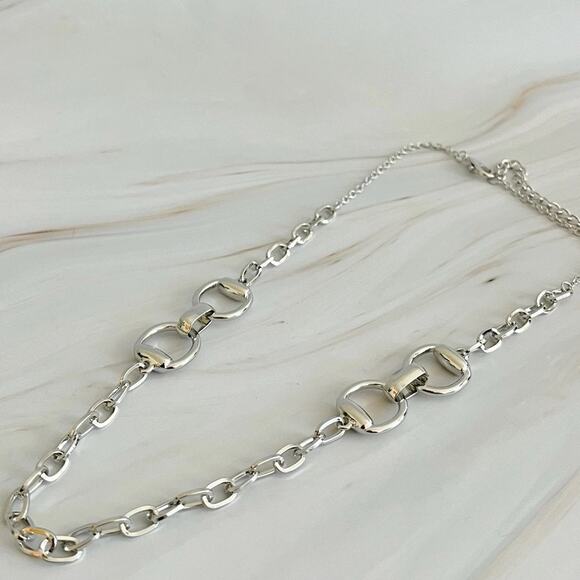 Double Equestrian Horse Bit Chain Necklace Silver - Picture 2 of 5